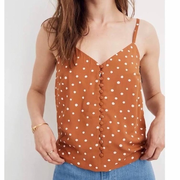 $70 Madewell Small Orange Rust Boho Polka Dot Button Tank Crop Top sz 10 Blouse - Picture 5 of 11